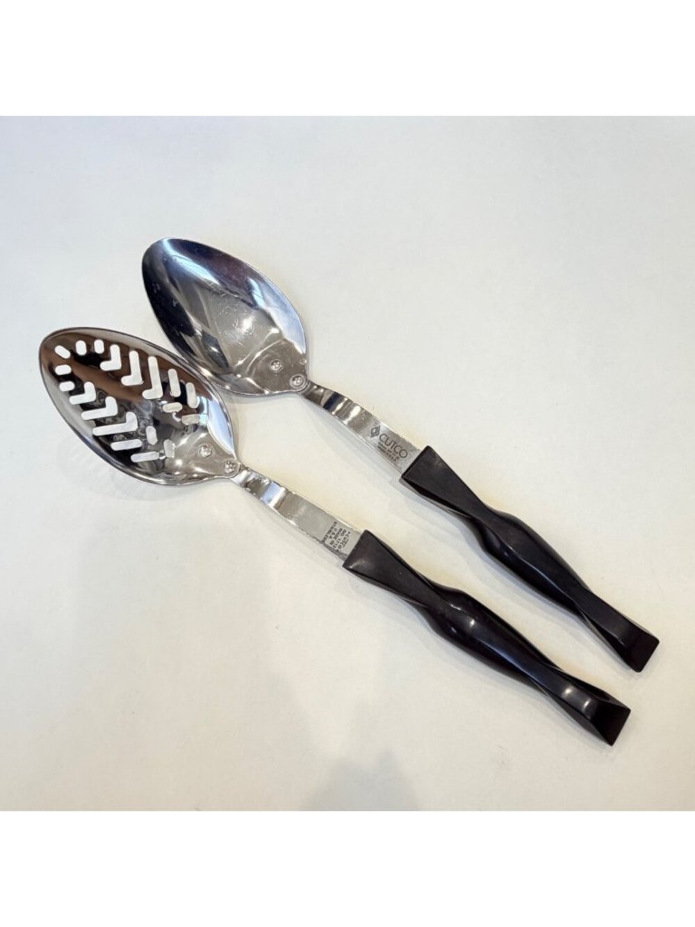 Cutco Slotted & Solid Serving Spoon Set Black Handles Made in USA